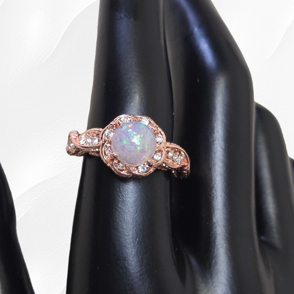 Opal Rose Golden Round Stone Twisted Band Cubic Zirconia Fashion Ring Size 8 - Picture 4 of 8